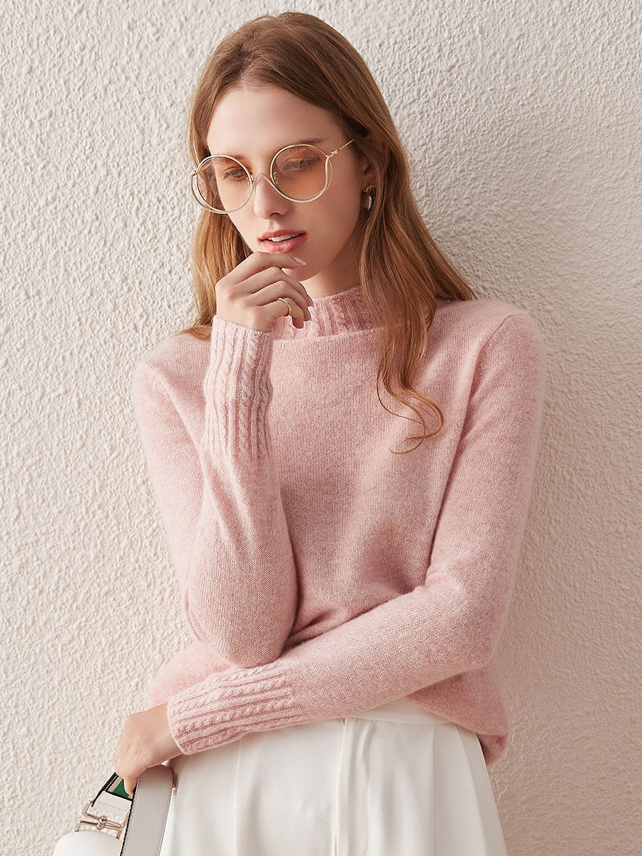 COMOBOCA PINK 100% Cashmere Women's Mock Neck Knit Sweater