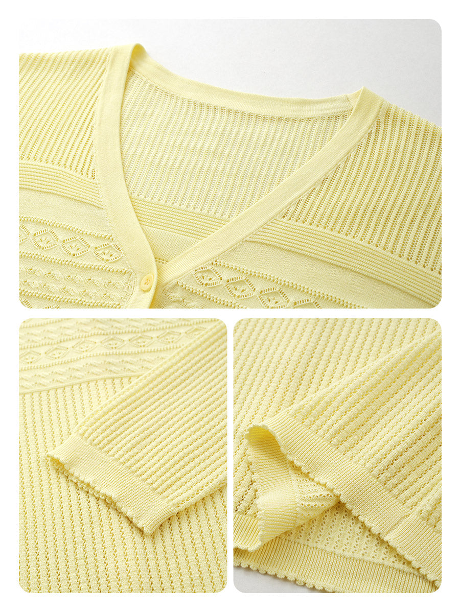 COMOBOCA Women's Pointelle Knit V-Neck Cardigan