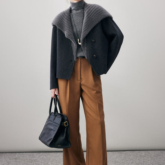 COMOBOCA Women's Fuzzy Sailor Collar Button Front Coat