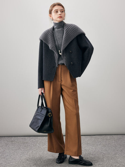 COMOBOCA Women's Fuzzy Sailor Collar Button Front Coat