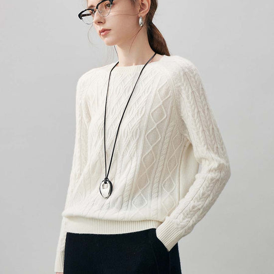 COMOBOCA 100% Cashmere Women's Cable Knit Round Neck Sweater