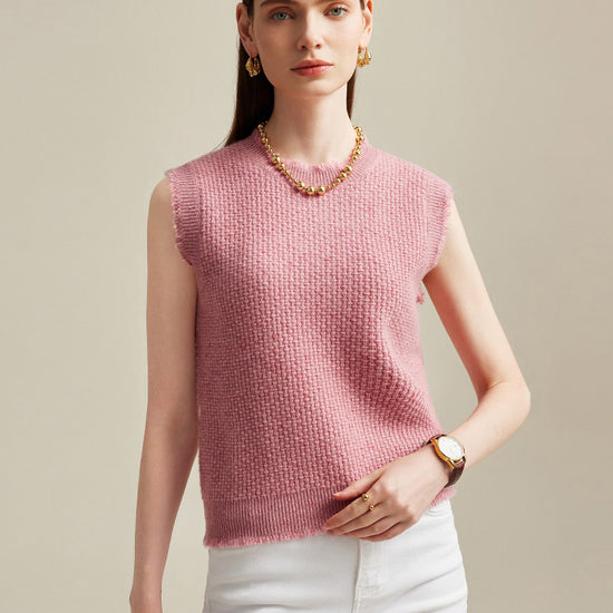 COMOBOCA 100% Cashmere Women's Textured Knit Sweater Vest