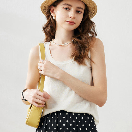 COMOBOCA White Women's Linen Versatile Basic Tank Top