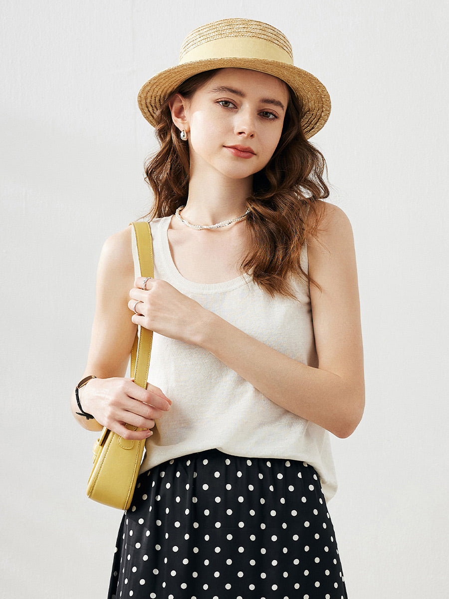 COMOBOCA White Women's Linen Versatile Basic Tank Top