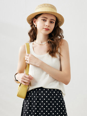 COMOBOCA White Women's Linen Versatile Basic Tank Top