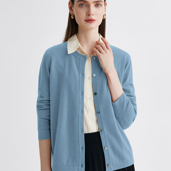 COMOBOCA Light Blue 100% Cashmere Women's Button-Up Cardigan