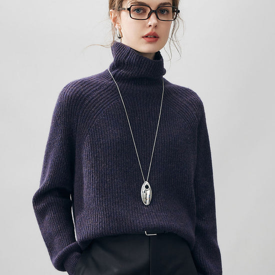 COMOBOCA 100% Cashmere Women's Ribbed Turtleneck Sweater