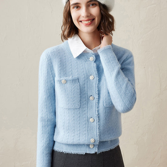 COMOBOCA Light Blue 100% Cashmere Women's Knit Button Down Cardigan