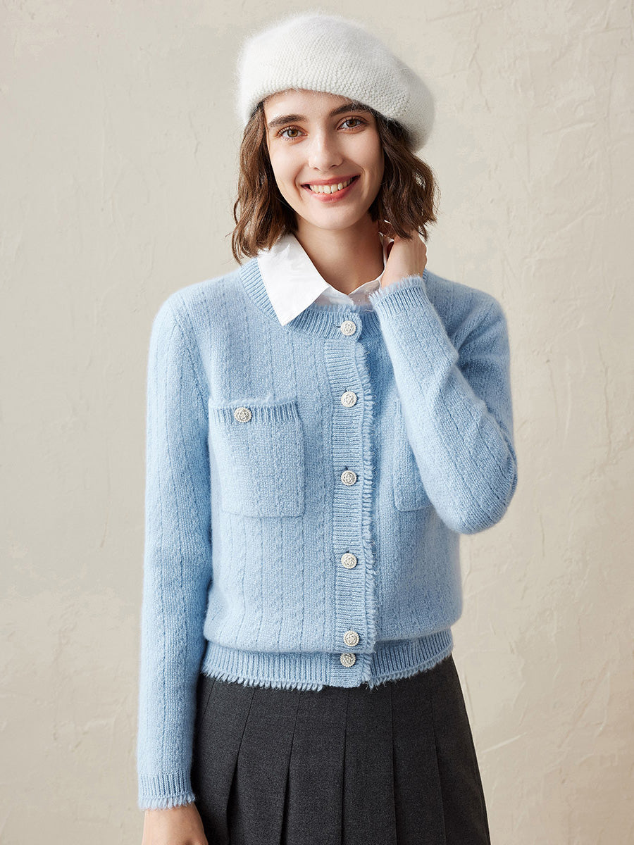 COMOBOCA Light Blue 100% Cashmere Women's Knit Button Down Cardigan