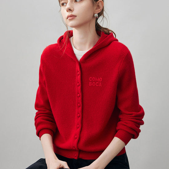 COMOBOCA 100% Cashmere Women's Button Up Knit Hoodie