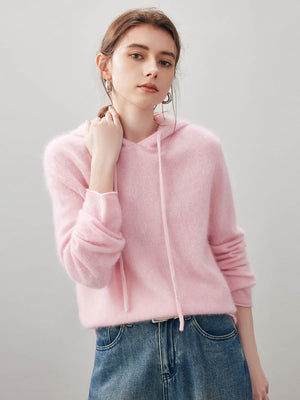 COMOBOCA Women's Wool Fuzzy Hooded Sweater