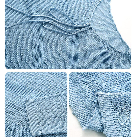 COMOBOCA Women's Tie-Neck Waffle Knit Top