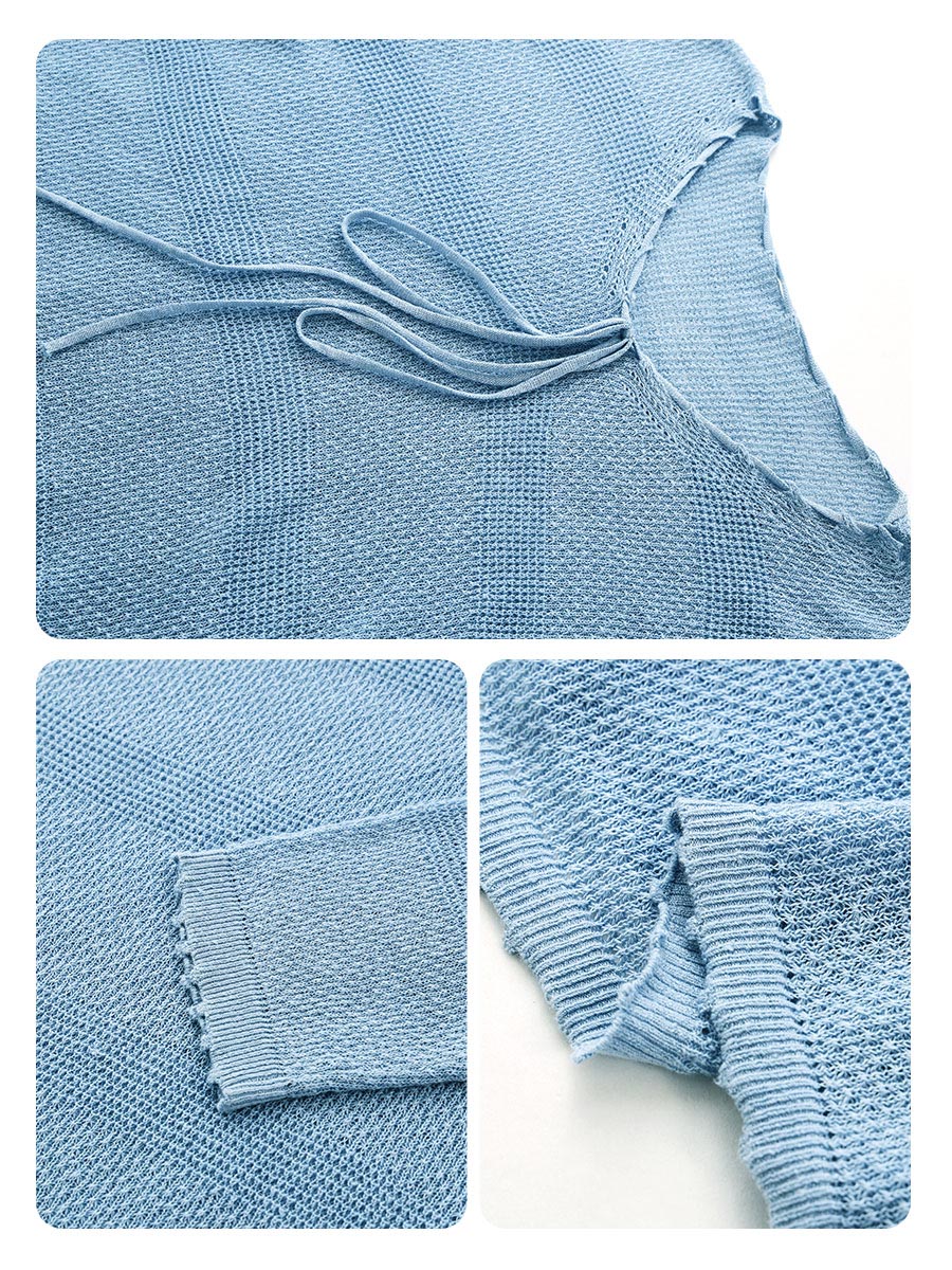 COMOBOCA Women's Tie-Neck Waffle Knit Top