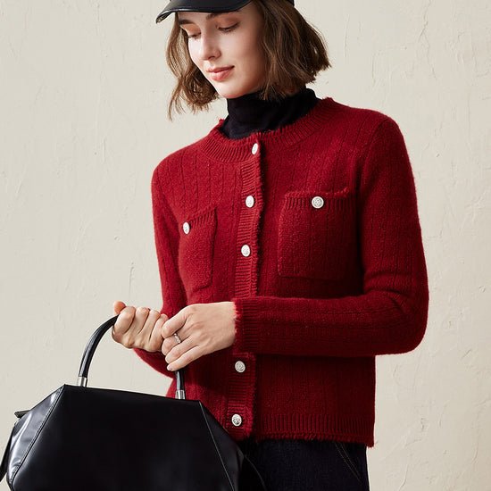 COMOBOCA Red 100% Cashmere Women's Knit Button Down Cardigan