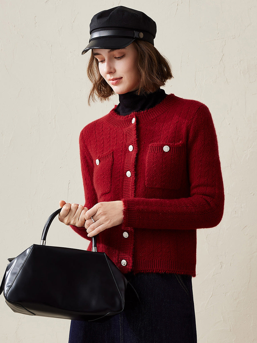 COMOBOCA Red 100% Cashmere Women's Knit Button Down Cardigan