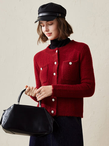 COMOBOCA Red 100% Cashmere Women's Knit Button Down Cardigan