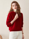 COMOBOCA Red 100% Wool Women's Sweater Casual Knit Hoodie