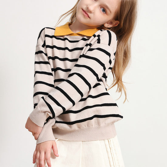 COMOBOCA 100% Wool Kids' Striped Collar Sweater
