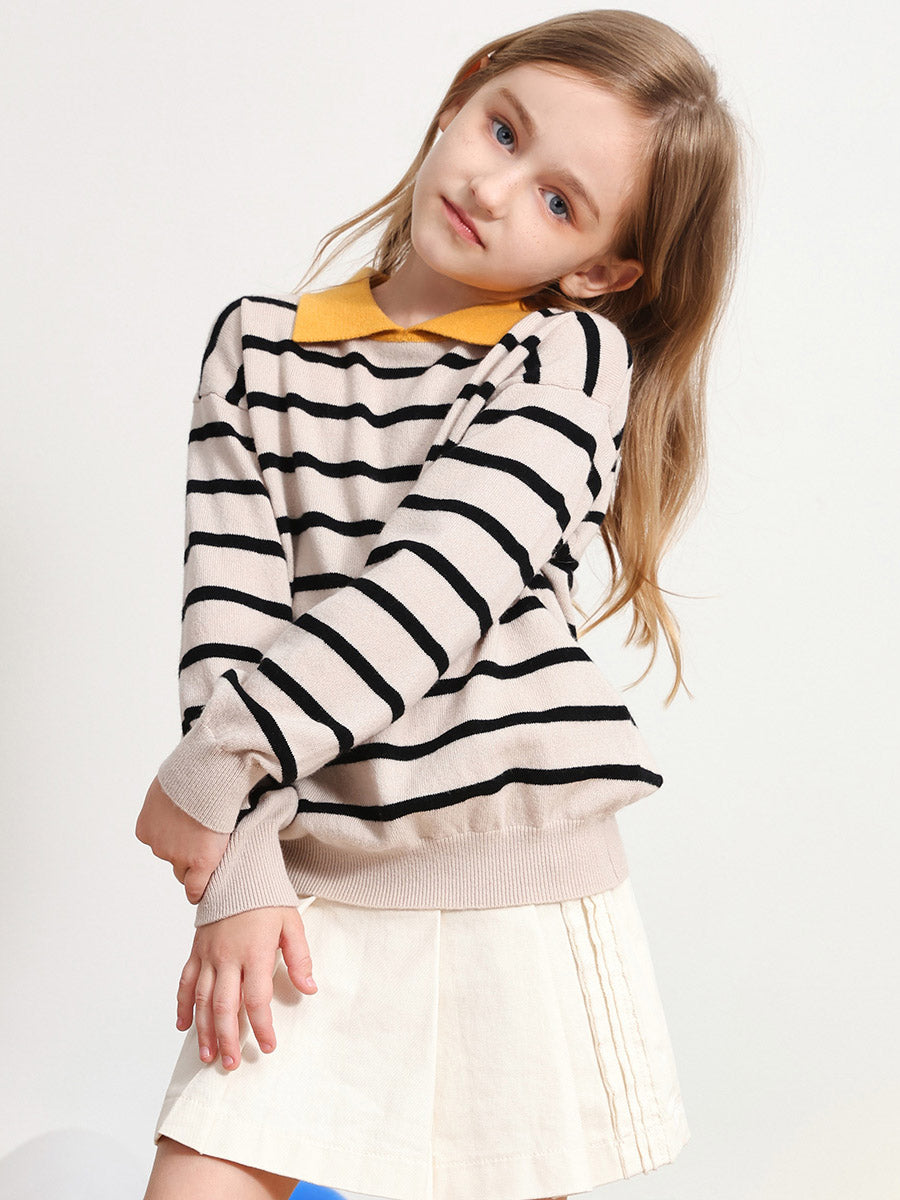 COMOBOCA 100% Wool Kids' Striped Collar Sweater