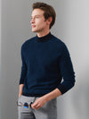 COMOBOCA NAVY BLUE 100% Cashmere Men's Mock Neck Jacquard Sweater