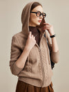 COMOBOCA 100% Wool Women's Cable Knit Zip Cardigan Hoodie