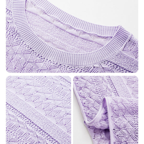 COMOBOCA Women's Openwork Striped Sleeveless Knit T-Shirt