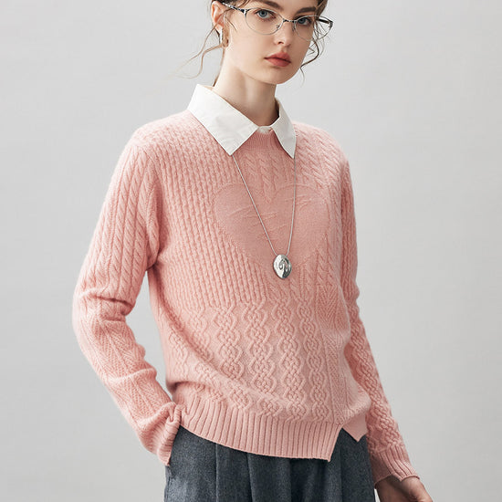 COMOBOCA 100% Cashmere Women's Cable Heart Patterned Knit Sweater