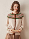 COMOBOCA 100% Cashmere Women's Vintage Inspired Geometric Knit Cardigan