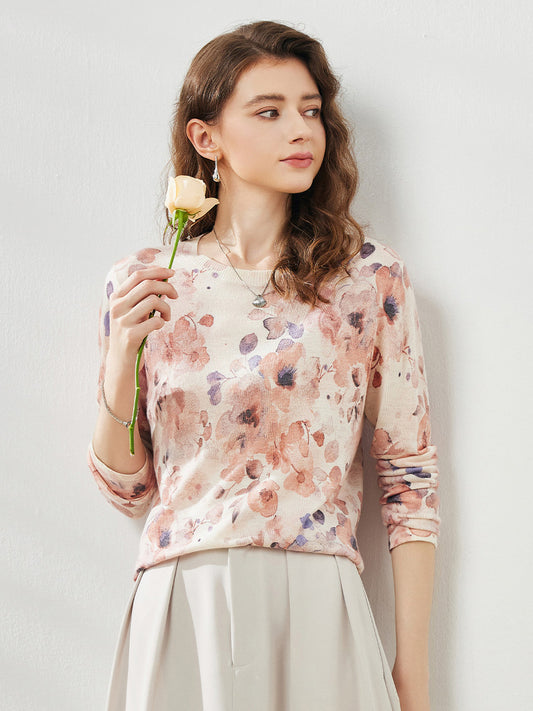COMOBOCA Women's Floral Round Neck Sweater