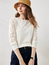 COMOBOCA White Women's Lace Sleeve Round Neck Sweater