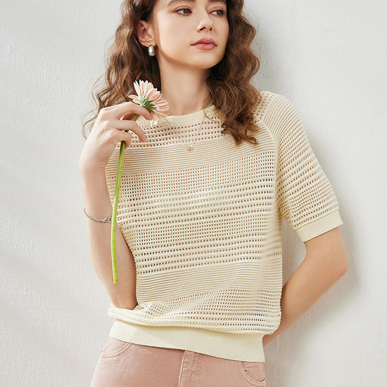 COMOBOCA Women's Ribbed Perforated T-Shirt