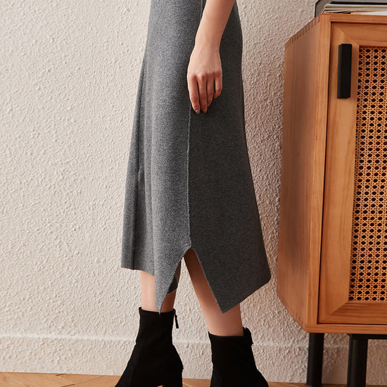 COMOBOCA 100% Cashmere Women's Split Knit Pencil Skirt