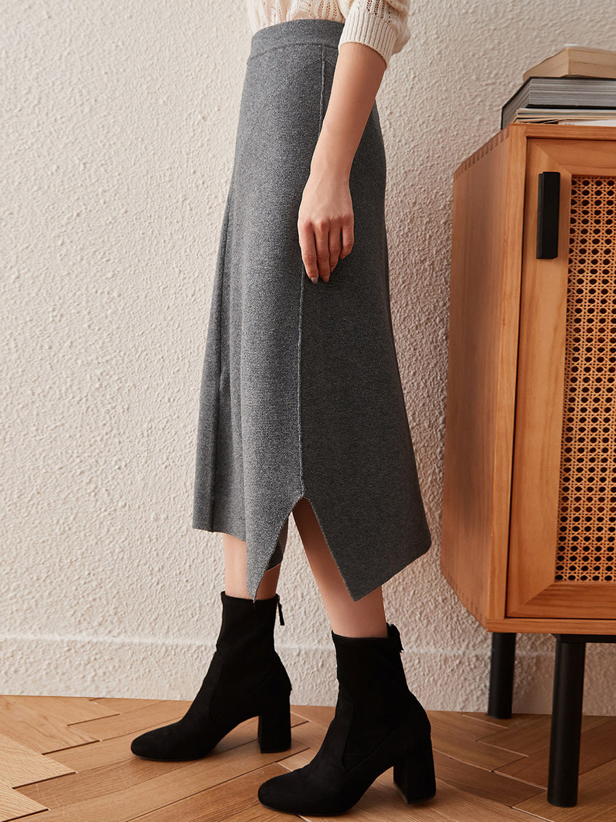 COMOBOCA 100% Cashmere Women's Split Knit Pencil Skirt