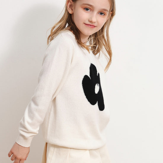 COMOBOCA 100% Wool Kids' Intarsia Round Neck Knit Sweater