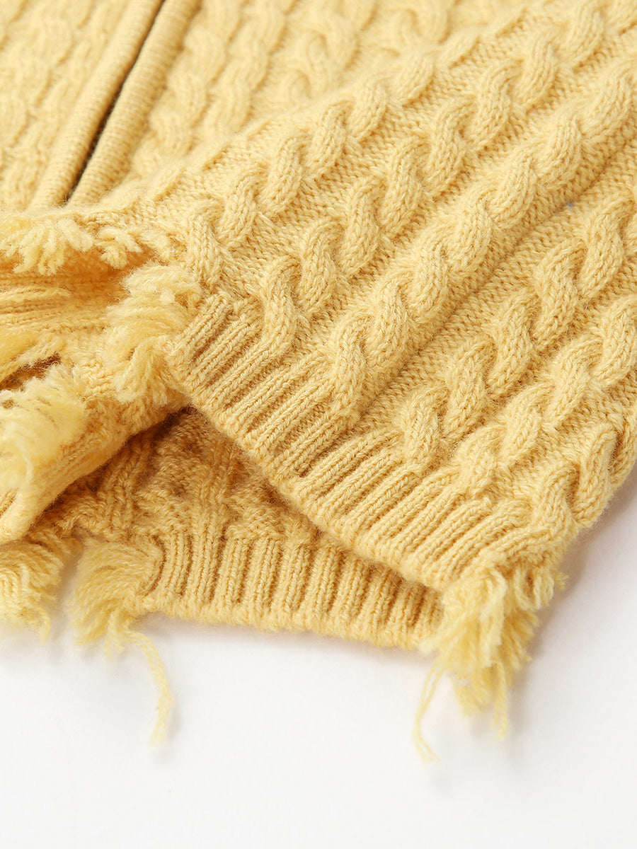 COMOBOCA 100% Wool Kid's Cable Knit Turtleneck Zip Up Cardigan