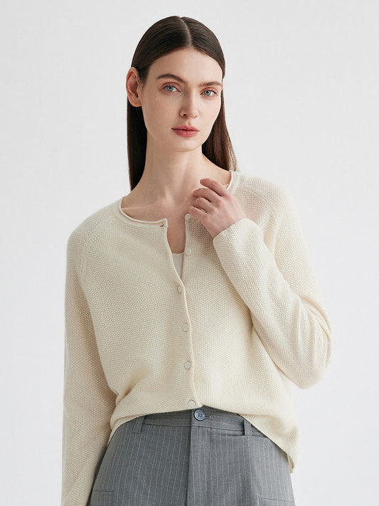 COMOBOCA Beige 100% Cashmere Women's Button Front Knit Cardigan