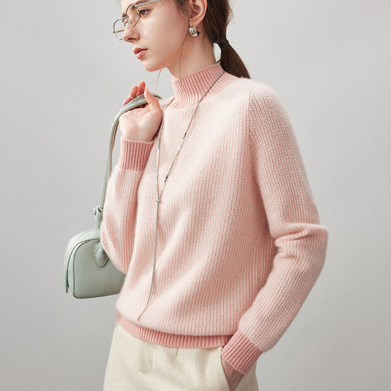 COMOBOCA 100% Cashmere Women's Mock Neck Knit Sweater