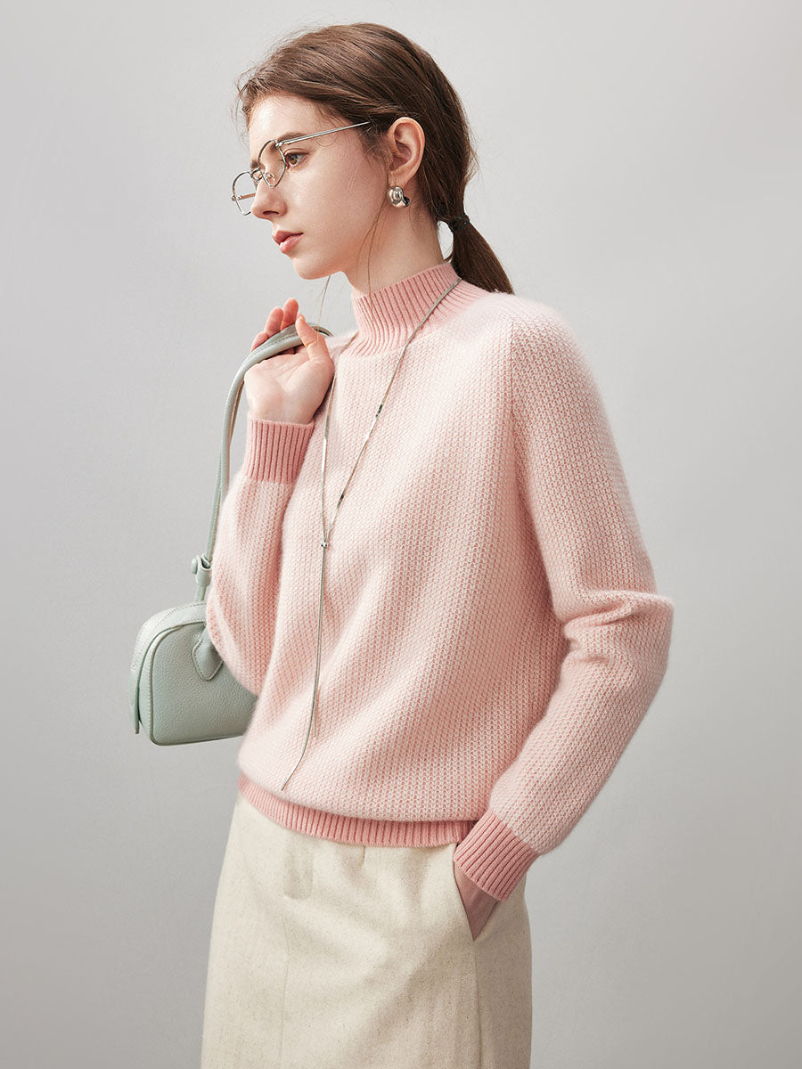 COMOBOCA 100% Cashmere Women's Mock Neck Knit Sweater