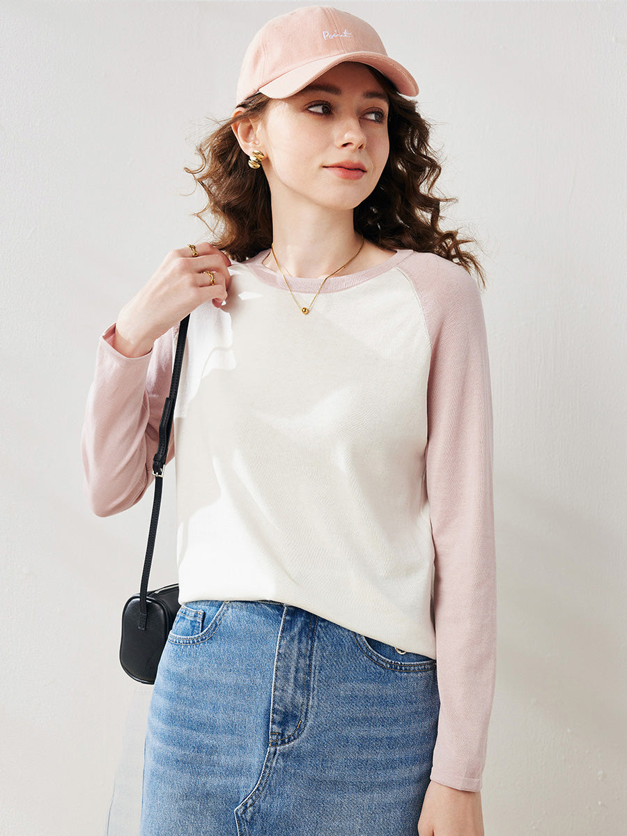 COMOBOCA Women's Colorblock Raglan Round Neck Sweater