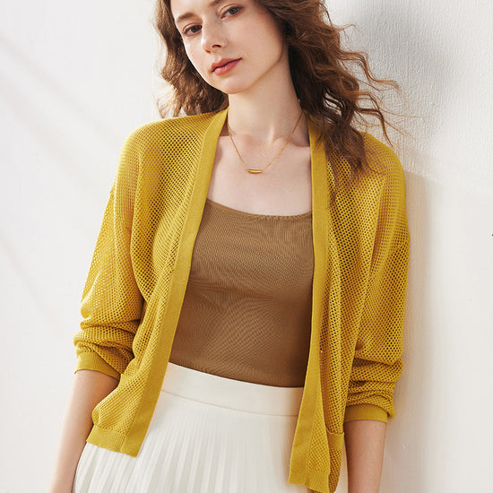 COMOBOCA Women's Open Front Mesh Knit Cardigan