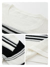 COMOBOCA Women's Asymmetric Stripe Mesh Knit Round Neck Sweater