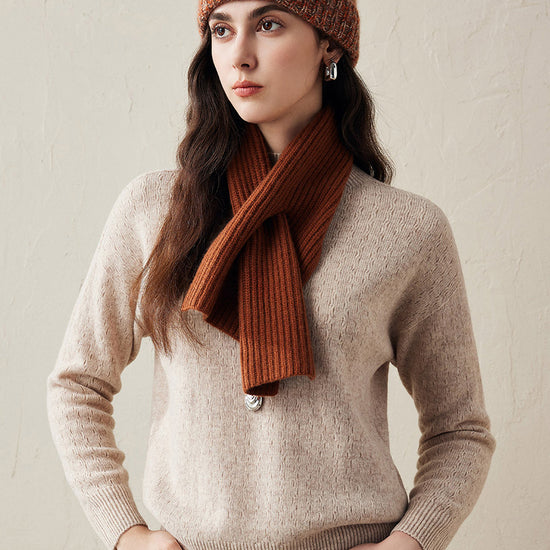 COMOBOCA Caramel 100% Cashmere Luxurious Ribbed Scarf