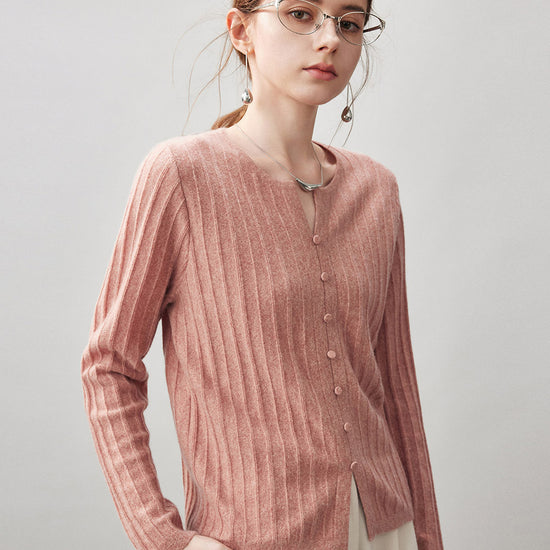 COMOBOCA 100% Cashmere Women's Ribbed Faux Knit Cardigan Sweater