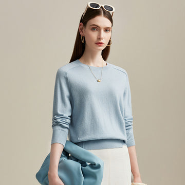 COMOBOCA Light Blue 100% Cashmere Soft Knit Pullover Sweater