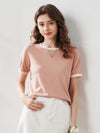 COMOBOCA Light Pink Women's Retro Ringer Cotton Silk T-Shirt