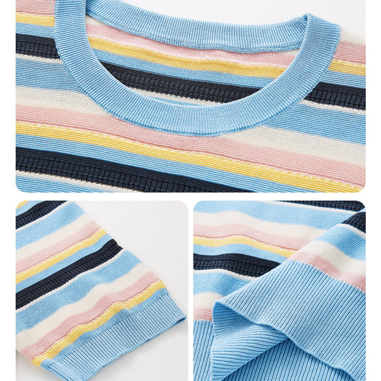 COMOBOCA Women's Multi-Color Stripe Knit T-Shirt