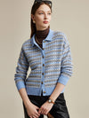 COMOBOCA Light Blue 100% Wool Women's Vintage Inspired Striped Knit Cardigan
