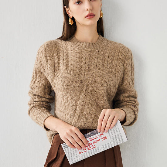 COMOBOCA 100% Cashmere Women's Chunky Cable Knit Sweater