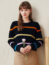 COMOBOCA 100% Wool Women's Colorful Striped Cable Knit Sweater