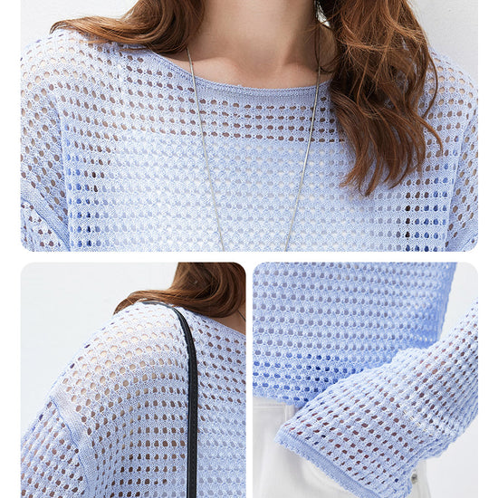 COMOBOCA Women's Sheer Mesh Knit Overpull Top